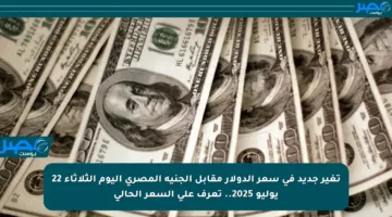 تغير جديد في سعر الدولار مقابل الجنيه المصري اليوم الثلاثاء 22 يوليو 2025.. تعرف على السعر الحالي